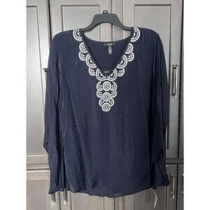 Alfani Navy Neo Moroccan Embroidered Layered Blouse Set Women’s 20W Plus NWT
